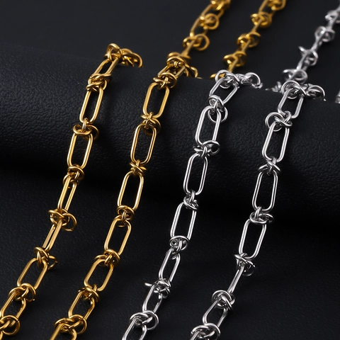 Stainless Steel Knotted Paperclip Chain Necklace For Women Men Gold Steel Plated Industrial Style Link Chain Jewelry