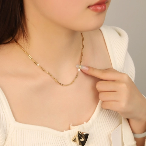Stainless Steel Paperclip Chain Necklace For Women Men Gold Silver Plated Minimalist Geometric Link Chain Fashion Jewelry