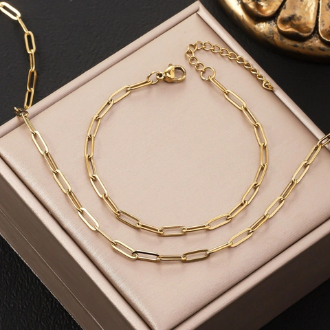 Stainless Steel Paperclip Chain Necklace For Women Men Gold Silver Plated Minimalist Geometric Link Chain Fashion Jewelry