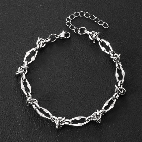 Minimalist Stainless Steel Knotted Chain Bracelet For Men Women Silver Geometric Punk Industrial Style Adjustable Bracelet