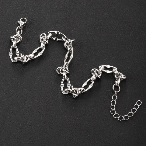 Minimalist Stainless Steel Knotted Chain Bracelet For Men Women Silver Geometric Punk Industrial Style Adjustable Bracelet