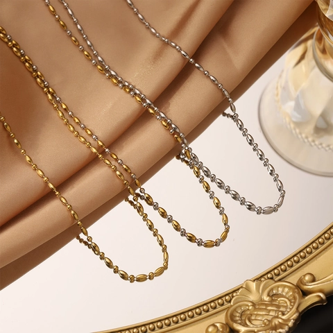 Elegant Stainless Steel Bead Chain Necklace 18K Gold Plated Clavicle Chain Minimalist Rice Bead Jewelry For Women Gift