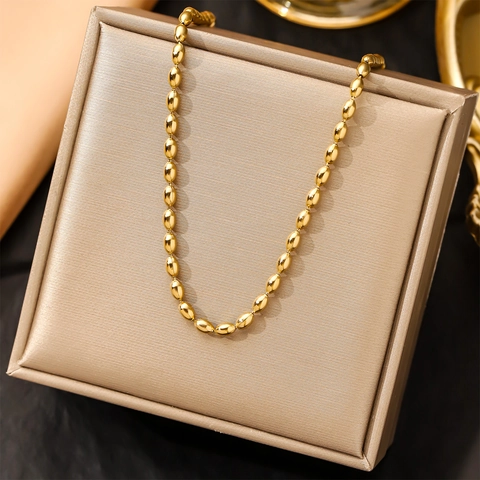Minimalist Stainless Steel Ball Chain Necklace For Women Men 18K Gold Plated Rice Bead Clavicle Chain Fashion Jewelry