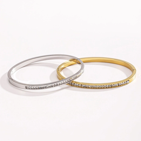 Stainless Steel Single Row Rhinestone Bracelet For Women Fashion Simple 18K Gold Plated Starry Bangle Hand Jewelry Gift