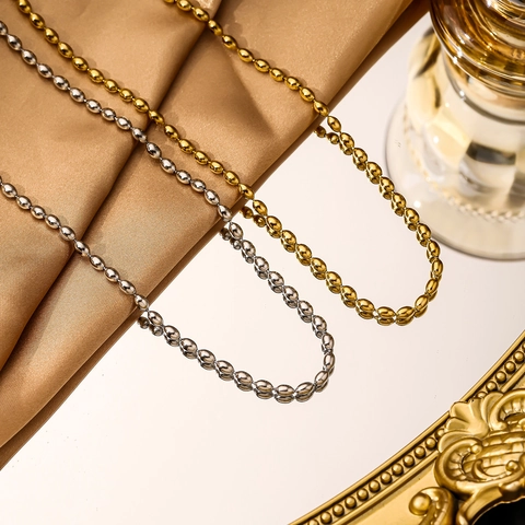 Minimalist Stainless Steel Ball Chain Necklace For Women Men 18K Gold Plated Rice Bead Clavicle Chain Fashion Jewelry