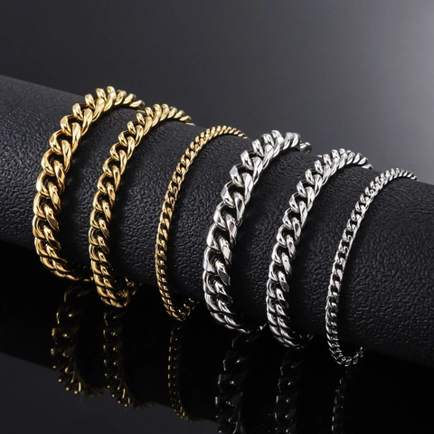Fashion Stainless Steel Cuban Link Bracelet For Men Women Polish Hip Hop Gold Silver Metal Curb Chain Jewelry Different Widths