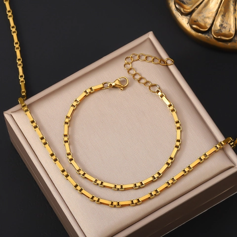 Minimalist Stainless Steel Box Chain Necklace Bracelet For Women Fashion Geometric Clavicle Chain Jewelry Accessory Gift