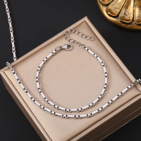 Minimalist Stainless Steel Box Chain Necklace Bracelet For Women Fashion Geometric Clavicle Chain Jewelry Accessory Gift