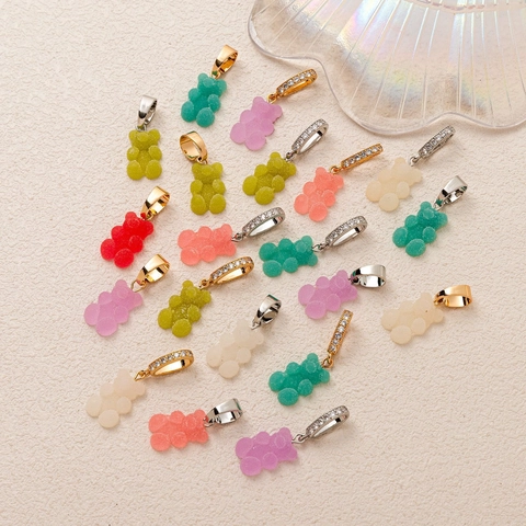 Resin Gummy Bear Pendants Frosted Sugar Texture Charms For Jewelry Making DIY Copper Hook Rhinestone Inlaid Fashion Accessory