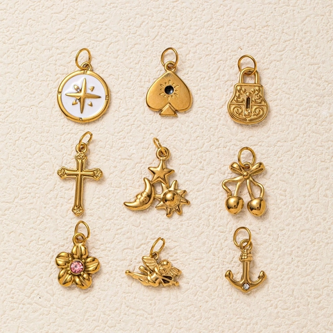 Vintage Stainless Steel Envelope Pendant DIY Necklace 18K Gold Plated Heart Butterfly Angel Flower Charms Jewelry For Women