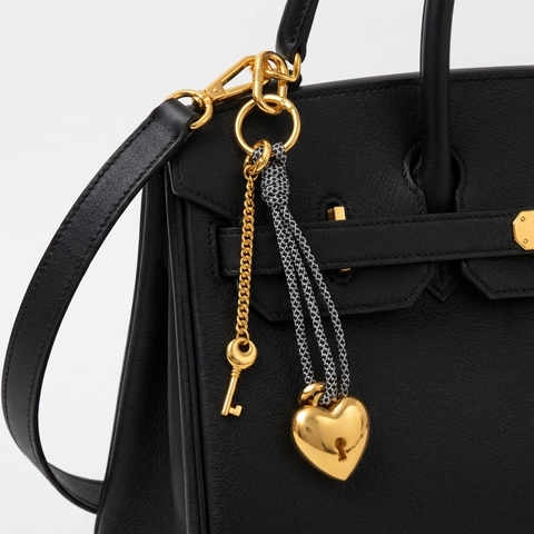 Vintage Elegant Alloy Rhinestone Bag Charm With Woven Rope Heart Key Evil Eye Pendants For Women Fashion Handbag Keychain