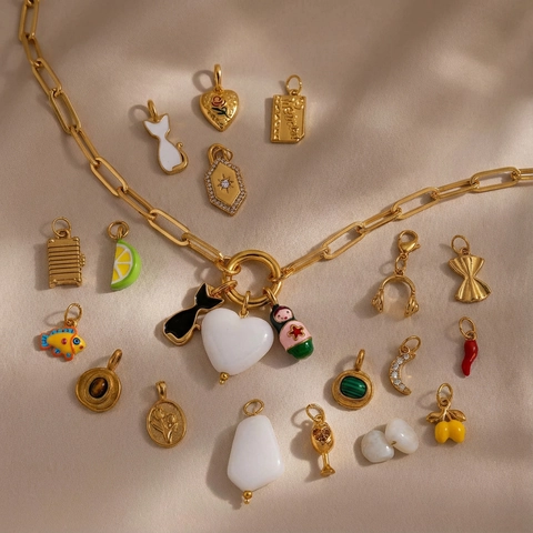 Mode Edelstahl Emaille Strass Herz Katze Frucht Anhänger DIY Vergoldete Charm Halskette Für Herren Damen Schmuck