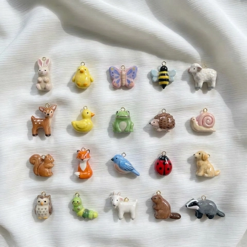 Hand Painted Animal Kingdom Pendants 18K Gold Plated Copper Rabbit Deer Squirrel Charms For DIY Necklace Making Jewelry Accessories