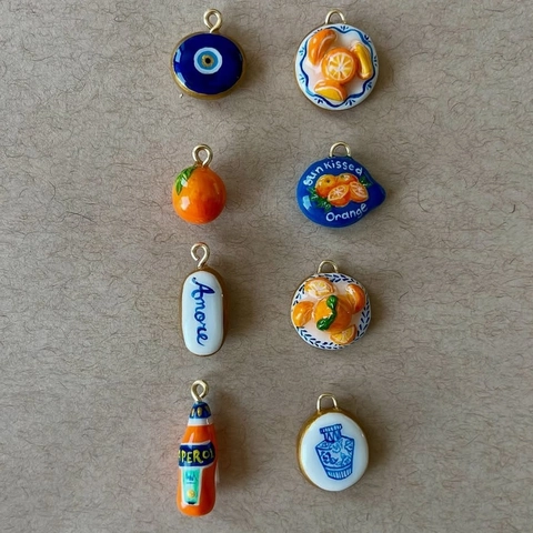 18k Vergoldete Edelstahl Mediterrane Halskette Mit Bösem Blick Orange Amore Emaille Anhänger Vintage Damen Schmuck