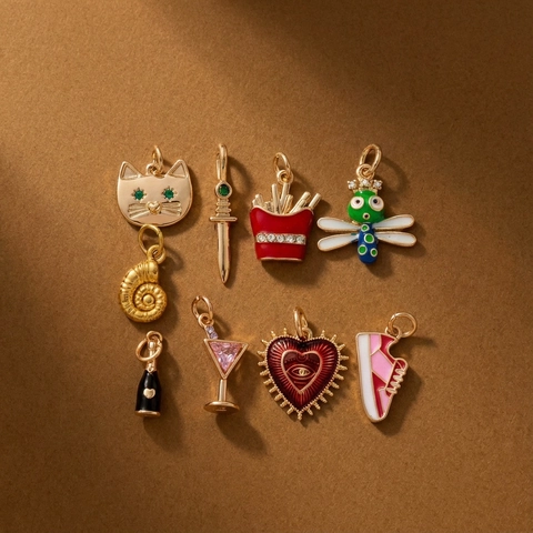 18K Gold Plated Copper Evil Eye Heart Cat Sword Fries Enamel Charm Pendant Necklace For Women Western Fashion Jewelry Gift