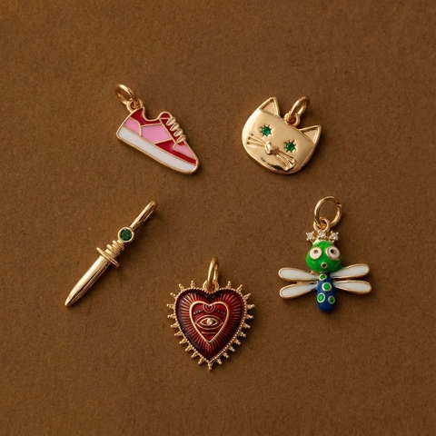 18K Gold Plated Copper Evil Eye Heart Cat Sword Fries Enamel Charm Pendant Necklace For Women Western Fashion Jewelry Gift