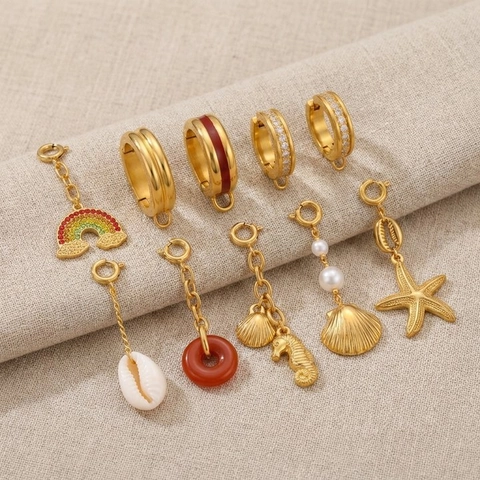 Stainless Steel Marine Theme Pendant Bikini Connector Buckle DIY Jewelry Making Shell Seahorse Starfish Rhinestone Hamsa Charm Accessories