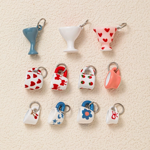 Cute Enamel Cup Pendant Copper DIY Multicolor Painted Fruit Heart Charms For Necklace Jewelry Making Women Jewelry Findings