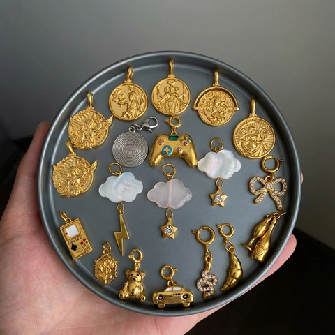 Vintage Roestvrij Stalen Hanger Ketting Met Kunstparel Strass Wolk Ster Engel Slang Strik Gamepad Sieraden Cadeau