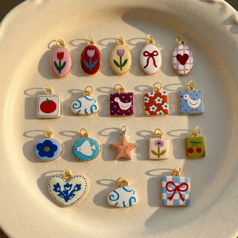 Edelstahl Emaille Blume Wolke Herz Stern Anhänger DIY Schmuck Zubehör Vergoldet Vintage Retro Halskette Für Damen