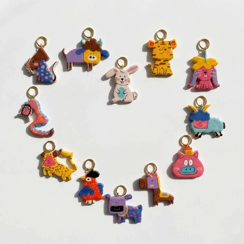 European American Fashion Copper Gold Plated Chinese Zodiac Animal Pendants Colorful Enamel DIY Jewelry Accessories For Necklace Bracelet Women Men