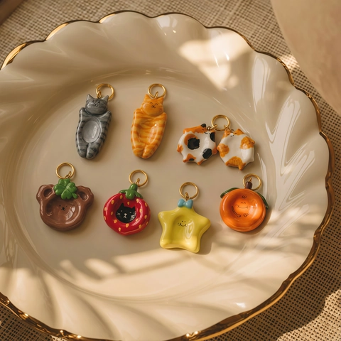 Collana Con Ciondolo Fai-da-te in Acciaio Inossidabile Con Simpatico Gatto Orso Fragola Per Donna Gioielli Placcati in Oro 18K