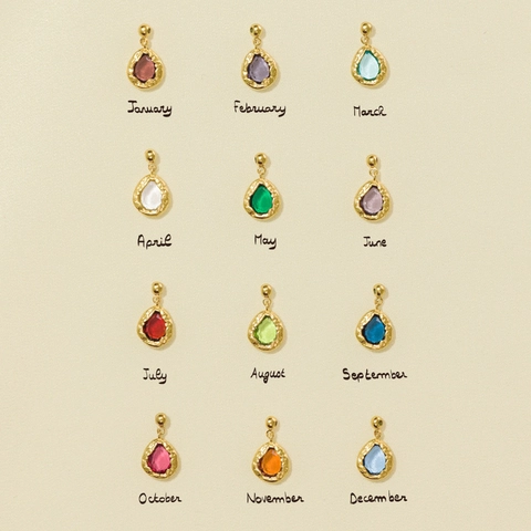 Collar con Colgante de Piedra del Mes de Nacimiento de Acero Inoxidable Chapado en Oro de Dieciocho Quilates Gota de Agua Signo del Zodiaco Letra Joyas
