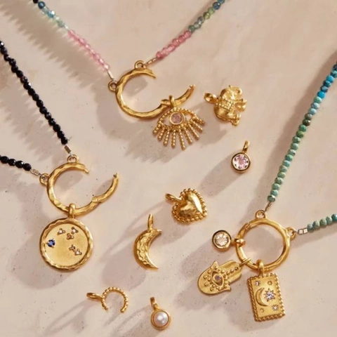 Pendant Necklace Stainless Steel 18K Gold Plated Elephant Heart Lotus Multi-Colored Beads Birthstone Jewelry For Women