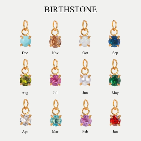 Stainless Steel 12 Months Birthstone Pendant For Women 18K Gold Plated Round Rhinestone Artificial Pearl Charms Jewelry