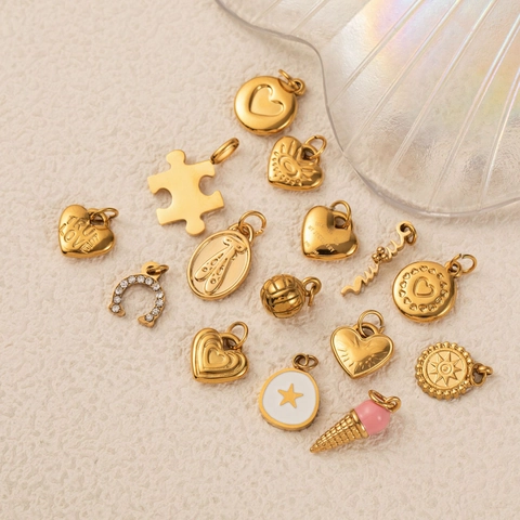 18K Gold Plated Stainless Steel Pendant Necklace Heart Horseshoe Ice Cream Star Volleyball Mama Pendant Fashion Jewelry For Women