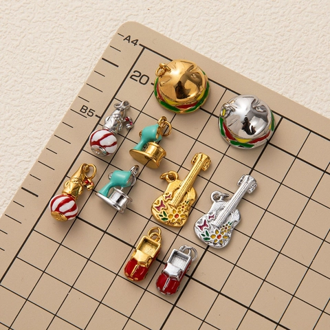 Stainless Steel Lifestyle Series Pendant Necklace 18K Gold Plated Creative Guitar Burger Car Enamel Charm Jewelry For Unisex