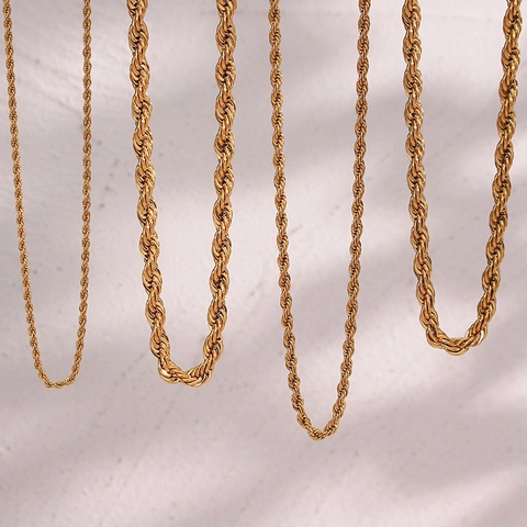 Mode Edelstahl 18K Vergoldet Seilkette Halskette Für Damen Gedrehtes Glied Schmuck Armband Fußkettchen Täglicher Zubehör