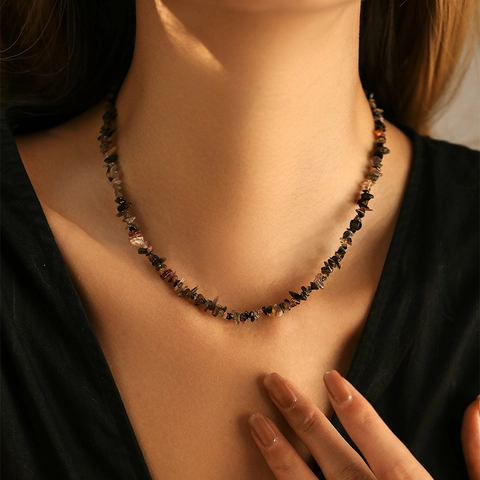 Boheems Onregelmatige Natuursteen Kralenketting Koper Vergulde Verstelbare Sleutelbeen Ketting Voor Vrouwen Sieraden