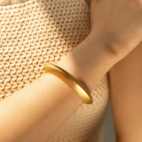 Minimalist Alloy Metal Bangle For Women Geometric Hinged Gold Silver Polished Smooth Wide Cuff Bracelet Jewelry Accessory