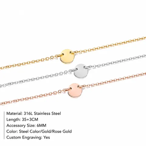 Minimalistische 316L Roestvrijstalen Ronde Schijf Ketting Geometrische Hanger Sleutelbeen Ketting Mode Sieraden Voor Vrouwen