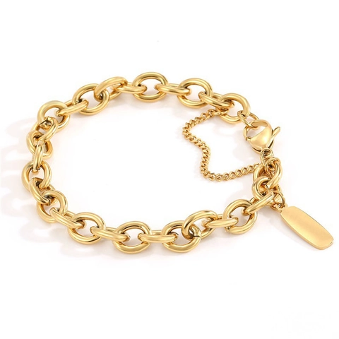316 Stainless Steel Thick Link Chain Bracelet With Blank Rectangle Tag Minimalist Punk Style Fashion Jewelry For Women