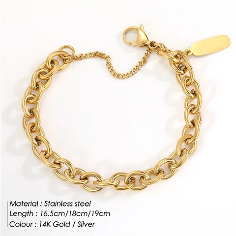 316 Stainless Steel Thick Link Chain Bracelet With Blank Rectangle Tag Minimalist Punk Style Fashion Jewelry For Women