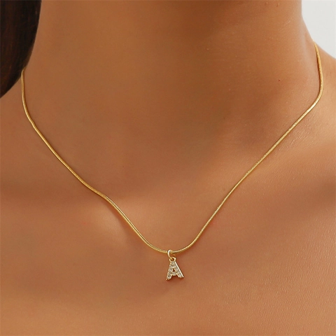Fashion Stainless Steel Initial Letter Pendant Necklace For Women Gold Plated Snake Chain Rhinestone Inlaid Jewelry Gift