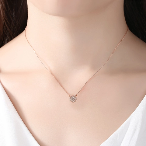 Stainless Steel Birthstone Pendant Necklace For Women Round Pave Rhinestone Gold Silver Color Jewelry Birthday Gift