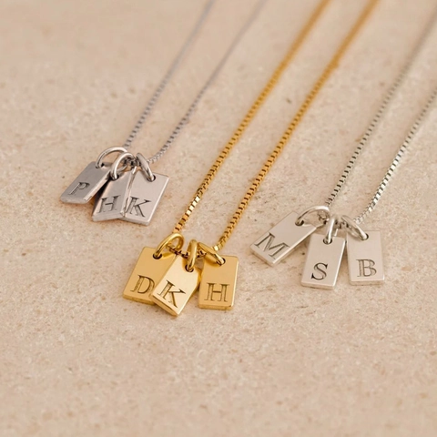 Stainless Steel Rectangle English Initial Letter Pendant For Jewelry Making DIY Gold Silver Alphabet Small Tag Charm Jewelry Accessory