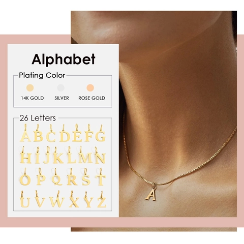 Modern Stainless Steel 26 Initial Letter Pendant Necklace Minimalist Alphabet A-Z Box Chain For Women Jewelry Gift