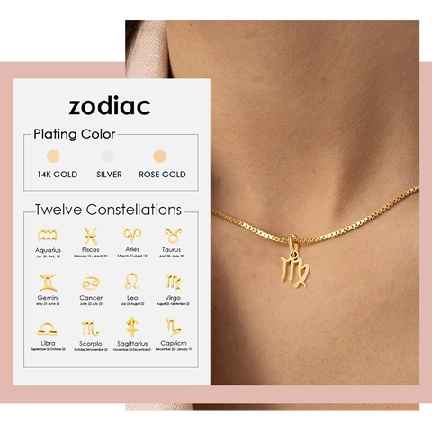 Stainless Steel Zodiac Constellation Pendant Necklace Box Chain Twelve Signs Geometric Fashion Jewelry For Men Women Couples