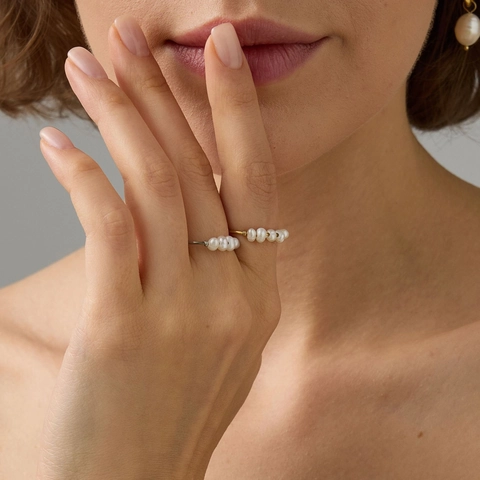 Stainless Steel Freshwater Pearl Ring 18K Gold Plated Minimalist French Style Geometric Elegant Jewelry Gift For Women