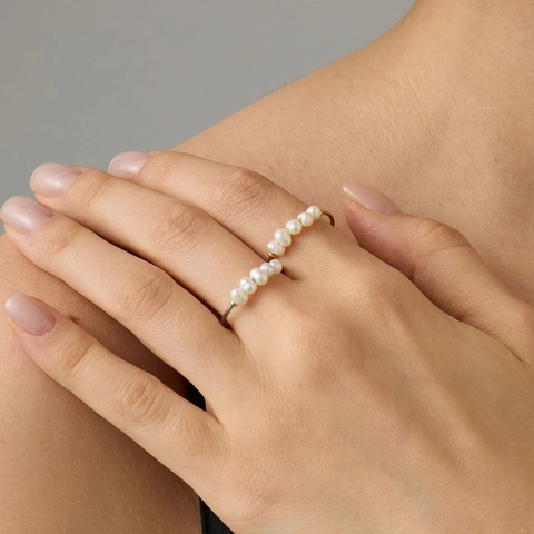 Stainless Steel Freshwater Pearl Ring 18K Gold Plated Minimalist French Style Geometric Elegant Jewelry Gift For Women