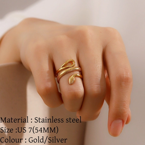 Anello Avvolgente a Serpente in Acciaio Inossidabile 316L Vintage Oro Argento Gioielli Animale Per Uomo Donna Accessorio Quotidiano