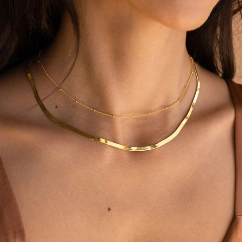 Minimalistische 316 Edelstahl Mehrlagige Halskette Für Damen Gold Silber Galvanisiert Schlangenkette Perle Satellit Kette Halskette Schmuck Geschenk