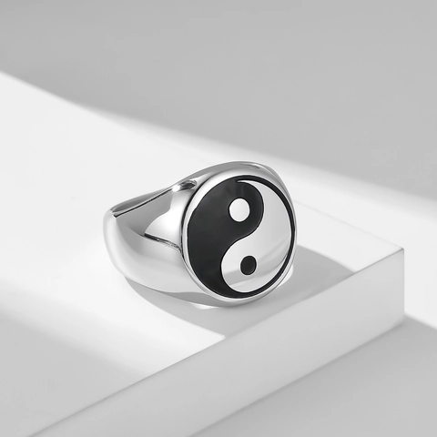 Vintage Stainless Steel Taichi Bagua Ring For Men Chinese Style Yin Yang Signet Ring Retro Traditional Band Jewelry