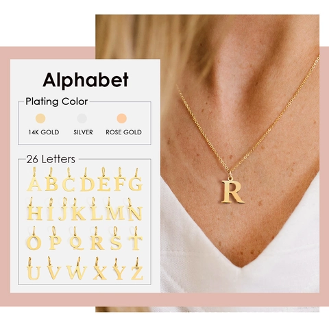 316 Edelstahl Alphabet Initialen Anhänger Halskette Gold Silber Minimalistisch Buchstaben Kette Damen Herren Schmuck