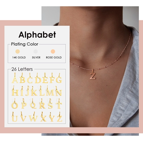 Collier Pendentif Alphabet Minimaliste En Acier Inoxydable Pour Femme Plaqué Or Argent Lettre Initiale A-Z Chaîne À Billes Bijoux Cadeau