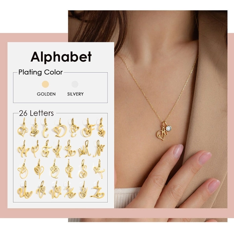 Initial Necklace Stainless Steel Floral Script Letter Pendant With Rhinestone Clavicle Chain Jewelry For Women Elegant Gift